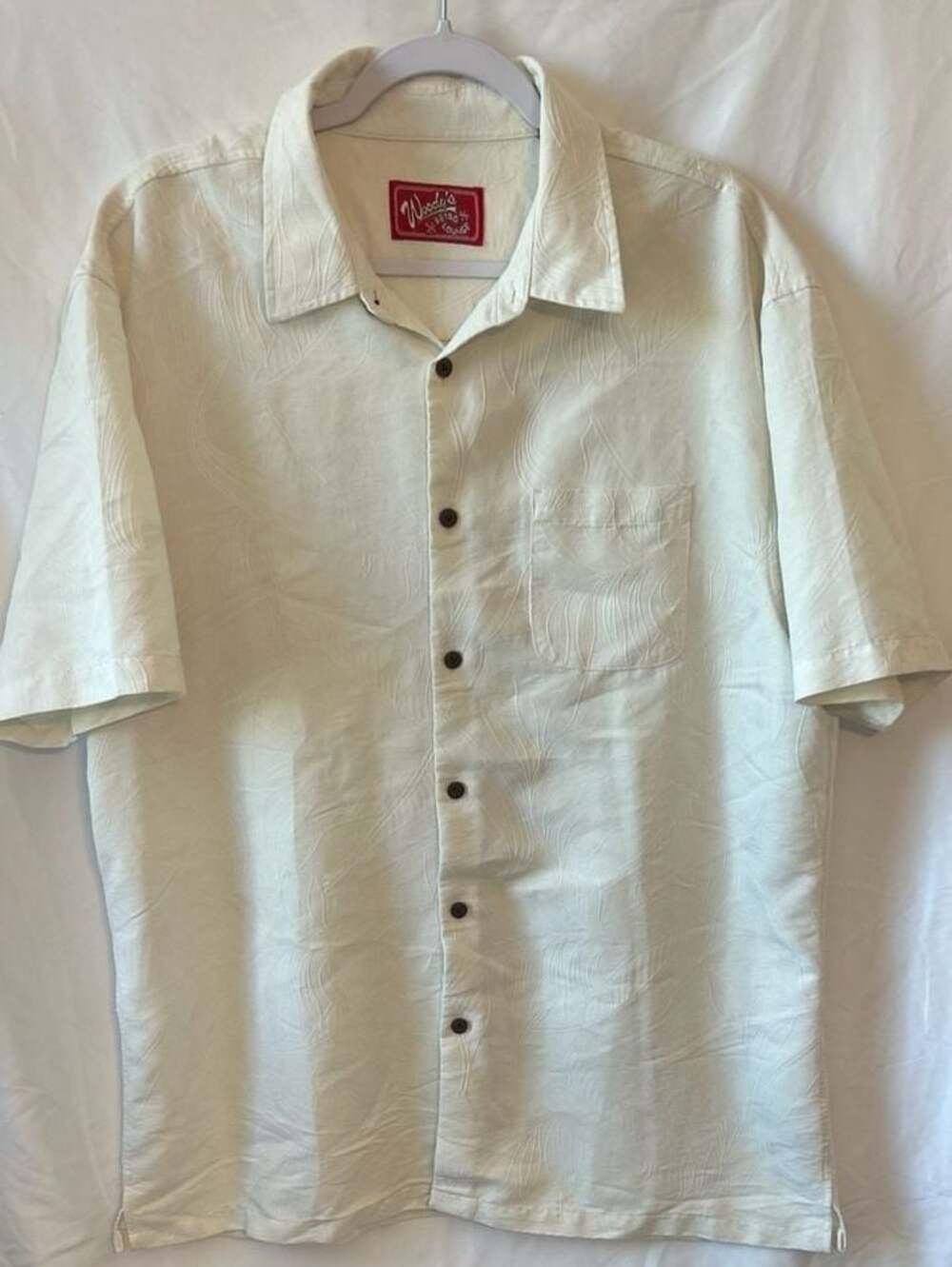 Woody's Retro Lounge Cream Textured Floral Embroidered Button Down Shirt XXL